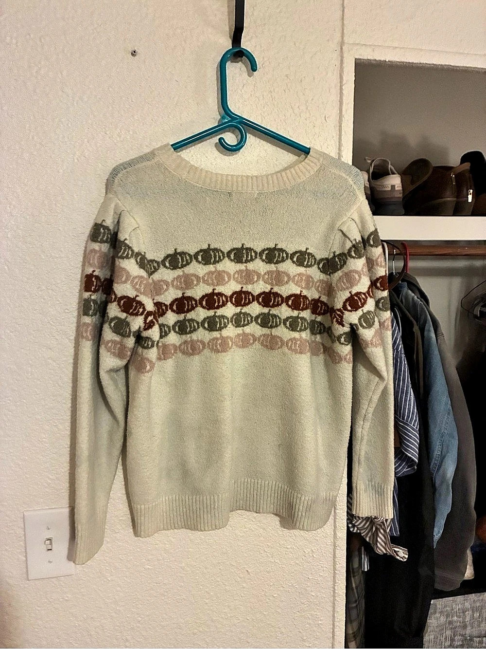 Maurices Pumpkin Fair Isle Pullover Sweater Geometric Crewneck Sweater in Cream